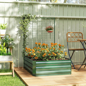 Jardinière surélevée galvanisée avec treillis pour plantes grimpantes, bac de jardinière extérieure à fond ouvert, verte