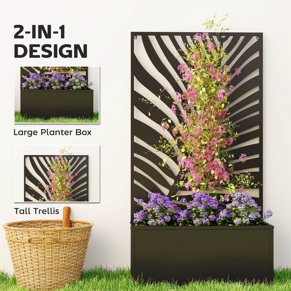 Metal planter with trellis for climbing plants