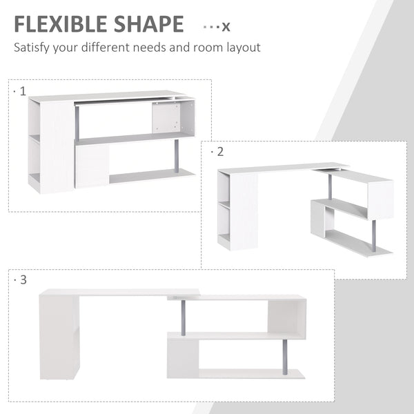 Corner desk, 360° swivel with 3-tier shelves, white