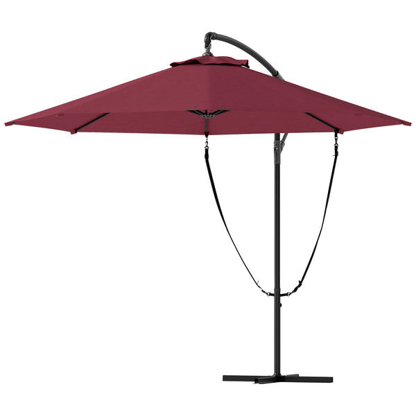 9.5-foot cantilever parasol with wind protection strap and cover, red
