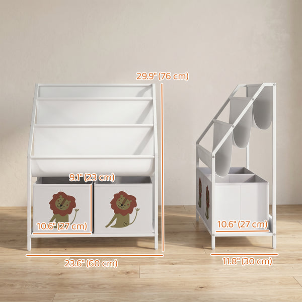 3-Tier Kids Bookshelf with 2 Bins, White