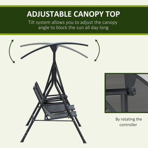 Swing for 2 people with swiveling storage table, grey