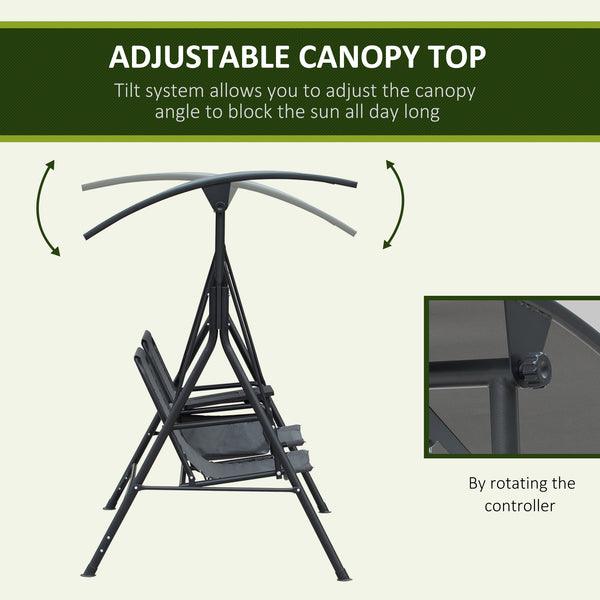 Swing for 2 people with swiveling storage table, grey