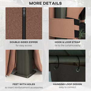 10' x 12' Hardtop Gazebo with Galvanized Canopy and Mesh Sidewalls for Lawn and Garden, Dark Brown 