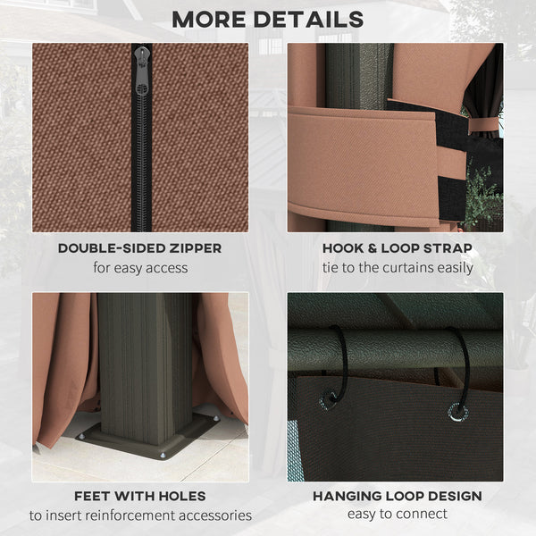 10' x 12' Hardtop Gazebo with Galvanized Canopy and Mesh Sidewalls for Lawn and Garden, Dark Brown 