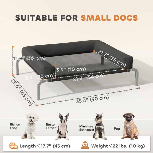 Raised dog bed with breathable mesh, removable and water-resistant cushions, black