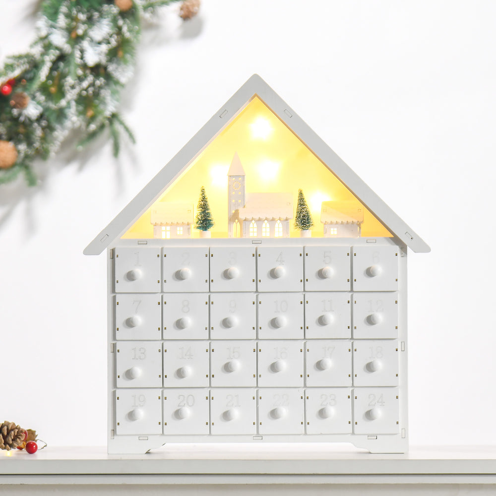 24-day white Christmas Advent calendar with lights