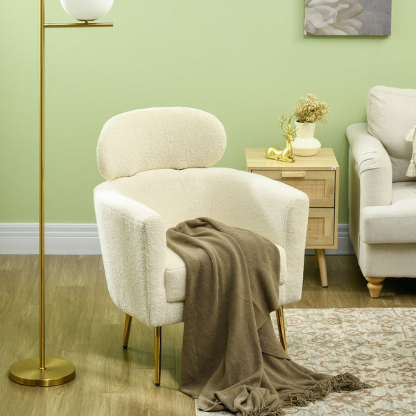 Barrel accent chair with removable headrest, cream white