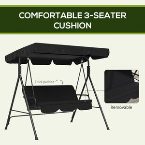 3-Seater Outdoor Porch Swing with Adjustable Canopy, Patio Swing Chair for Garden, Poolside, Backyard, Black