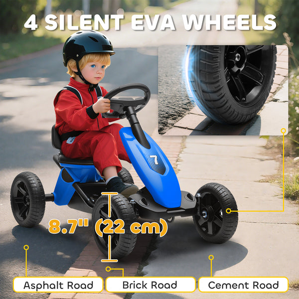 Pedal go-kart with silent EVA wheels, blue