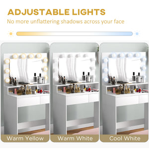 Dressing table with LED lighting mirror and drawers, white