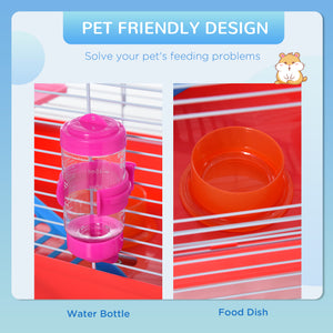 PawHut Hamster Cage: 18.5'' with Accessories, Rat House, 2-Story Design, Red, Small Pet Home |
