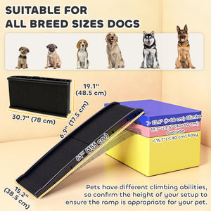 61 Inches Folding Pet Ramp with Frosted Surface, Raised Side Rails, for Cars, SUVs