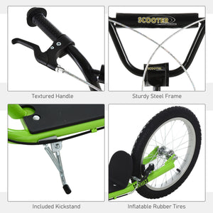 Scooter with 16-inch inflatable wheels and double brakes, green