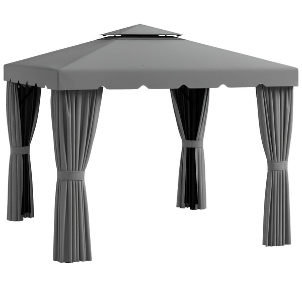10 x 10 gazebo with curtains and mosquito nets, light grey