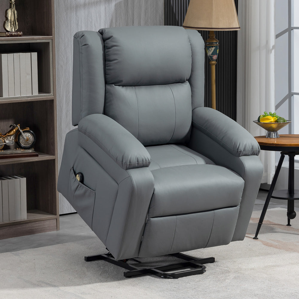 Electric lift chair in synthetic leather with remote control, gray