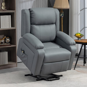 Electric lift chair in synthetic leather with remote control, gray