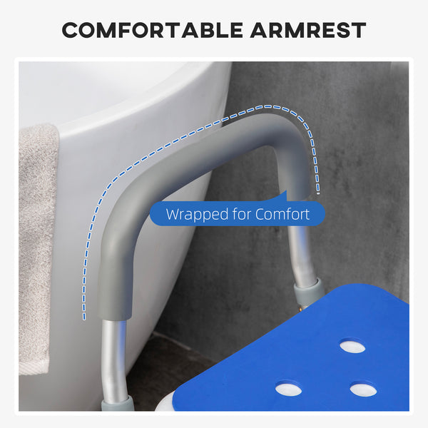 Adjustable shower chair with armrests and backrest