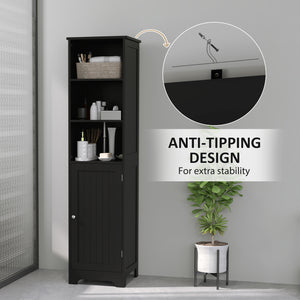 Tall Bathroom Storage Cabinet with Adjustable Shelf, 3 Open Shelves, Black