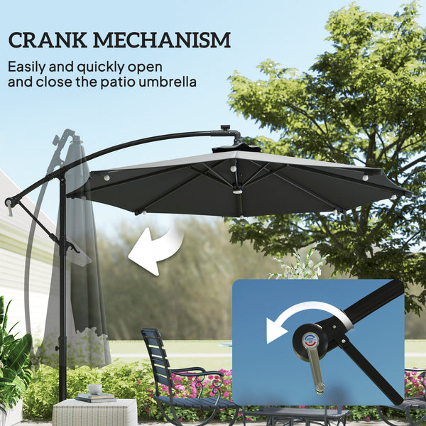 10.2-foot cantilever parasol with solar LED lighting, grey