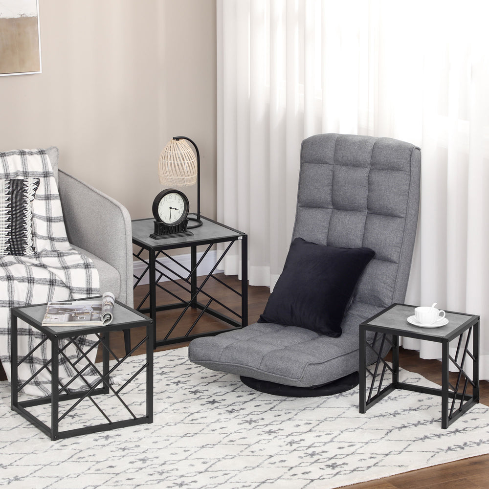 Set of 3 square nesting tables with metal frame, gray