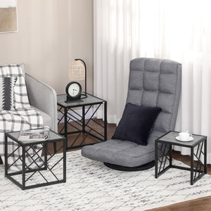 Set of 3 square nesting tables with metal frame, gray