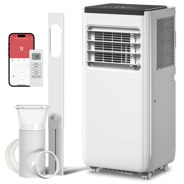 4-in-1 10,000 BTU Portable Air Conditioner with Cooling, Dehumidification, Fan, Sleep Mode, Wi-Fi Voice Remote Control, White