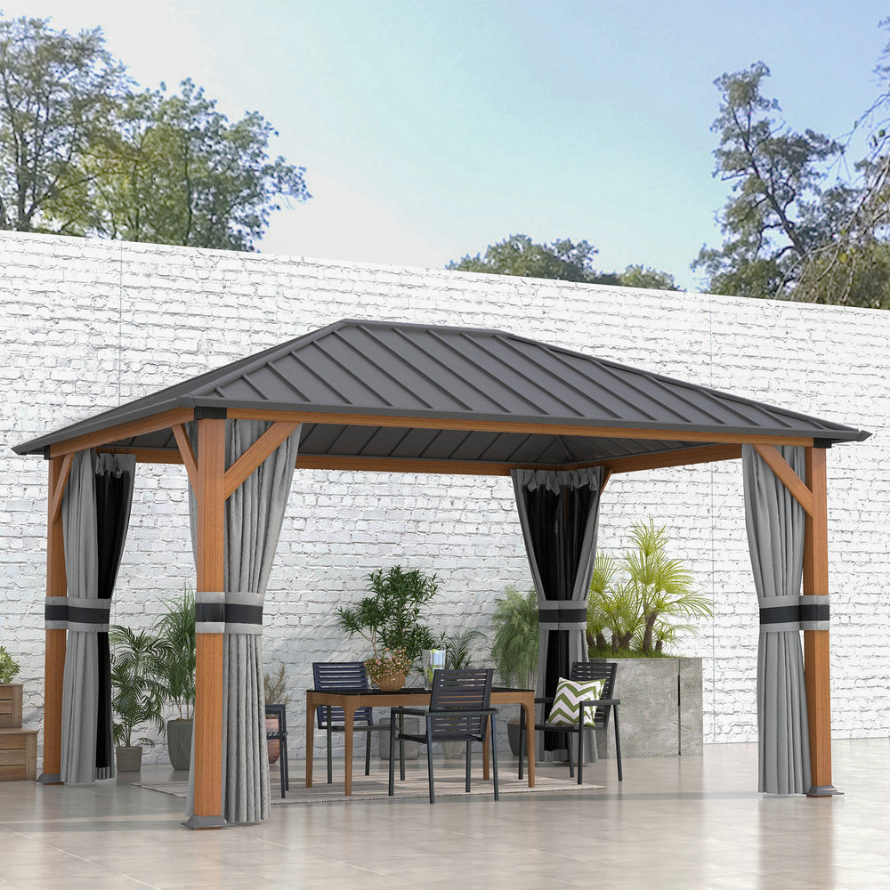 13x10 Hardtop Gazebo with Mesh Sidewalls and Curtains, Galvanized Steel Frame