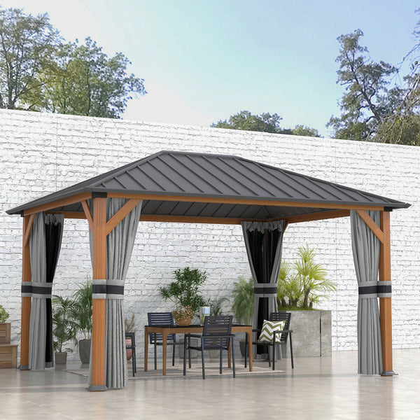 13x10 Hardtop Gazebo with Mesh Sidewalls and Curtains, Galvanized Steel Frame