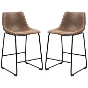 Set of 2 vintage faux leather bar stools, brown