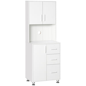 Storage unit with 2 cupboards, 3 drawers and open worktop, white