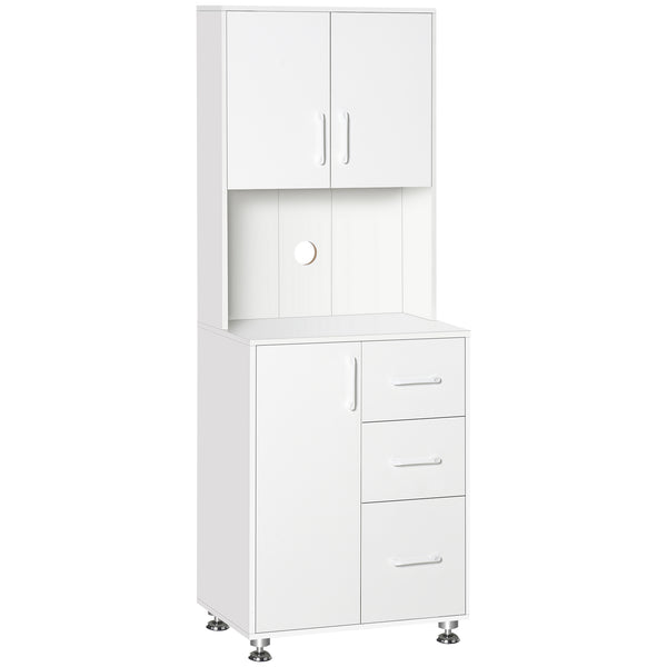 Storage unit with 2 cupboards, 3 drawers and open worktop, white