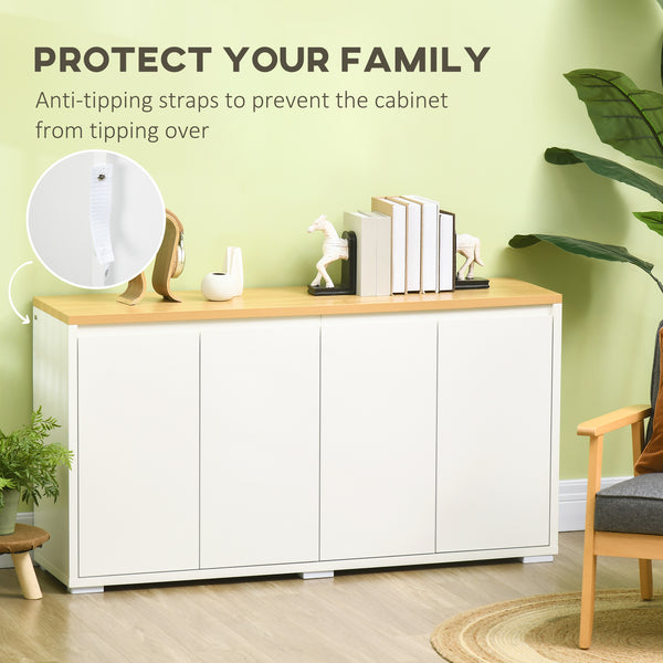 Sideboard with 4 doors and adjustable shelves for kitchen, living room or entryway, white