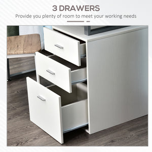 Computer desk with reversible multi-use filing drawers, white