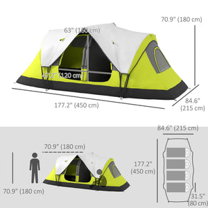 6-8 Person Camping Tent with 2000mm Waterproof Flysheet and Carry Bag, Green