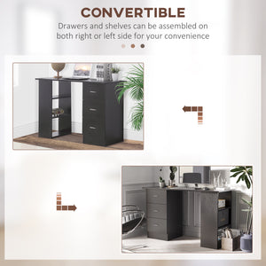 Desk with 3-Tier Storage Shelves with Drawers, Black