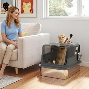 XXL stainless steel enclosed litter box, black