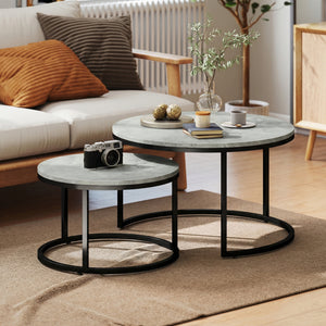Set of 2 nesting coffee tables with marble-effect tops – Grey marble