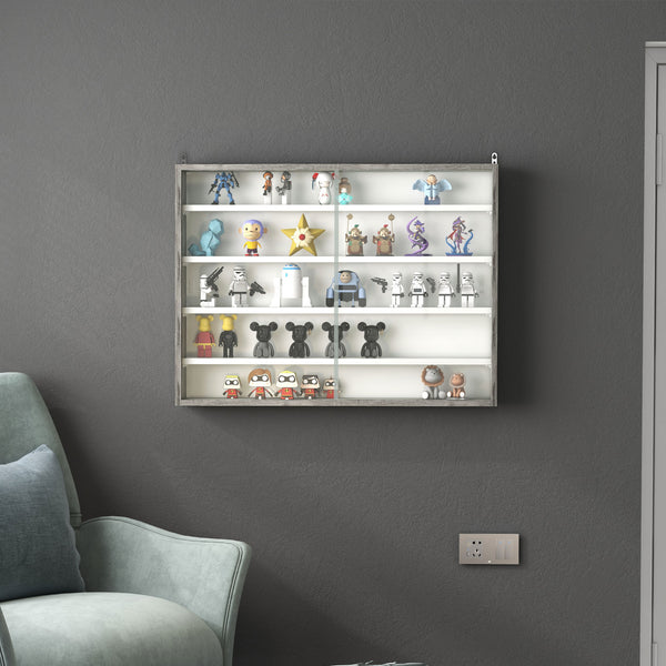 5-Tier Glass Display Cabinet with 2 Glass Doors and 4 Adjustable Shelves, White