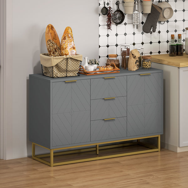 Storage sideboard with 3 drawers, adjustable shelves and doors, gray