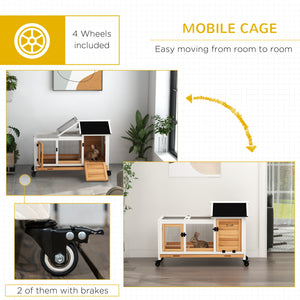 Rabbit cage with wheels, ramp, run, and tray