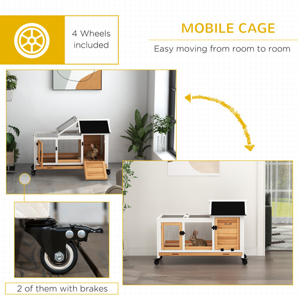 Rabbit cage with wheels, ramp, run, and tray