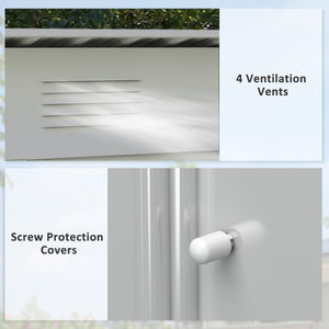 Metal garden shed with lockable sliding doors and ventilation