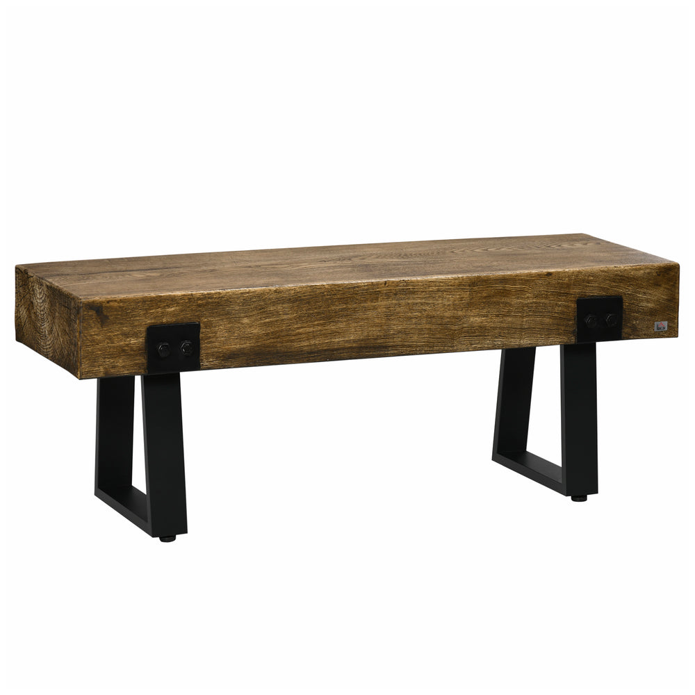 Garden bench with metal legs, rustic wood-effect concrete