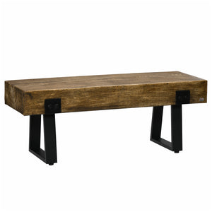 Garden bench with metal legs, rustic wood-effect concrete