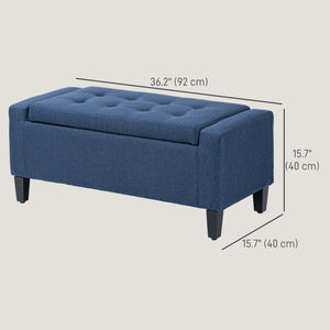 Linen Upholstered Storage Ottoman Bench with Tufted Pattern, Dark Blue