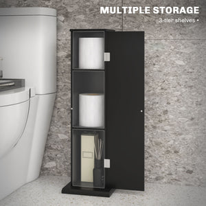 Small Toilet Paper Cabinet, Bathroom Corner Cabinet with Doors and Shelves, Black