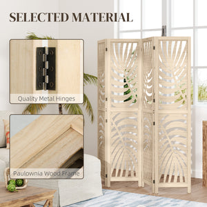 4-panel folding and removable screen with palm leaf pattern
