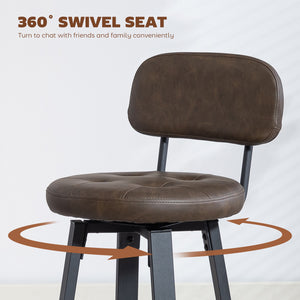 Set of 2 Upholstered Bar Stools with Footrests and Backrests for Kitchen Counter, Brown