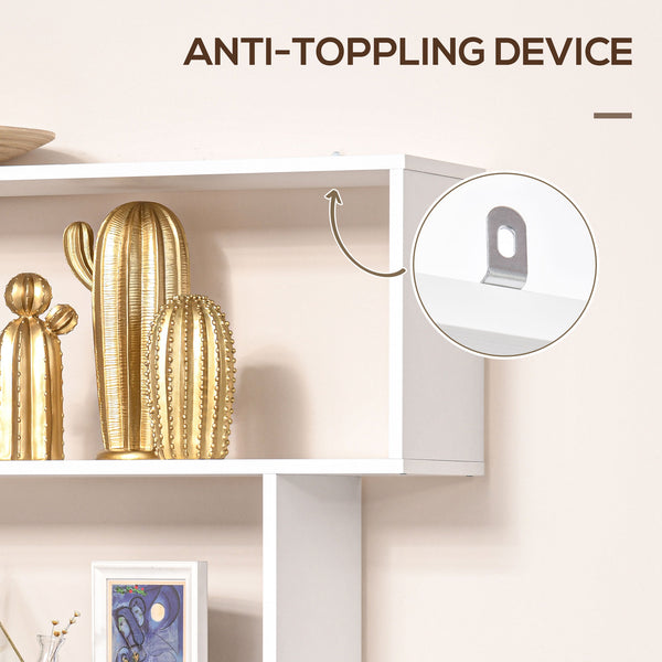 6-Tier 76-Inch Geometric Wooden Bookcase, White